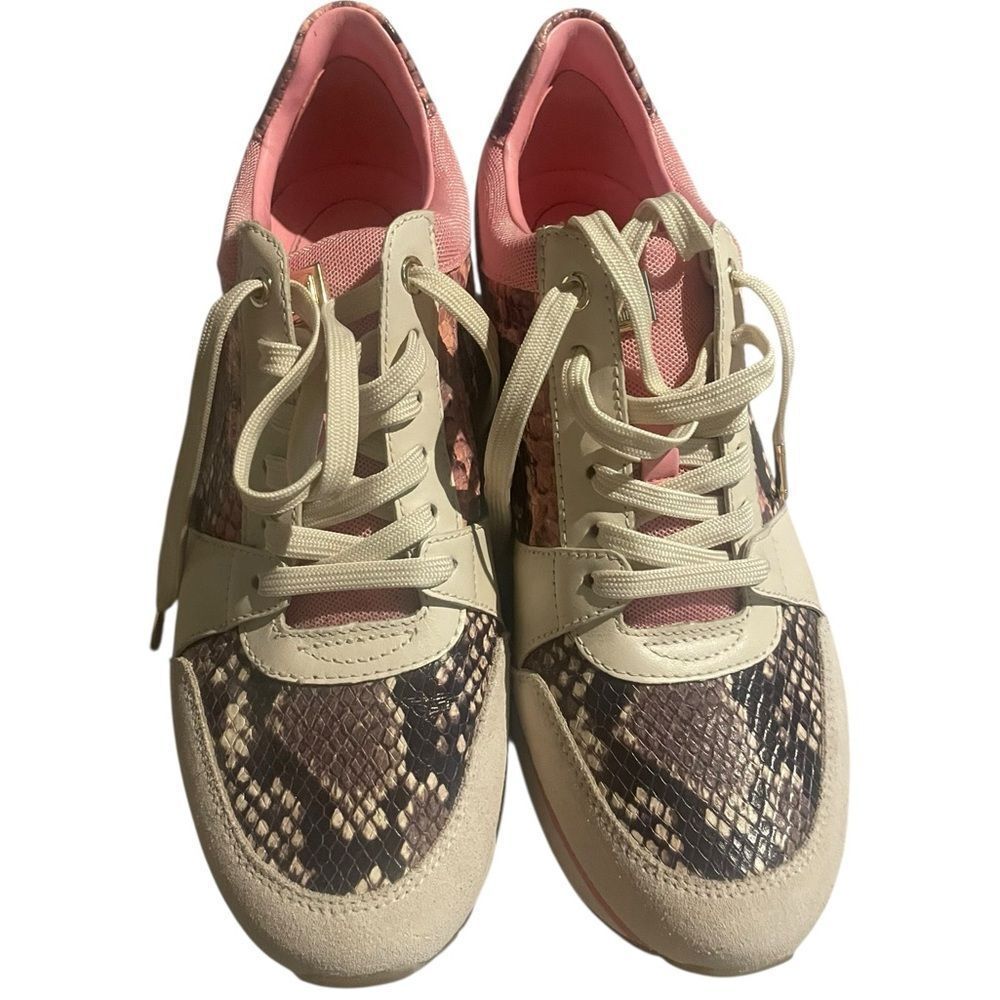 Michael Kors Women's Pink and Cream Snake Print Sneakers
